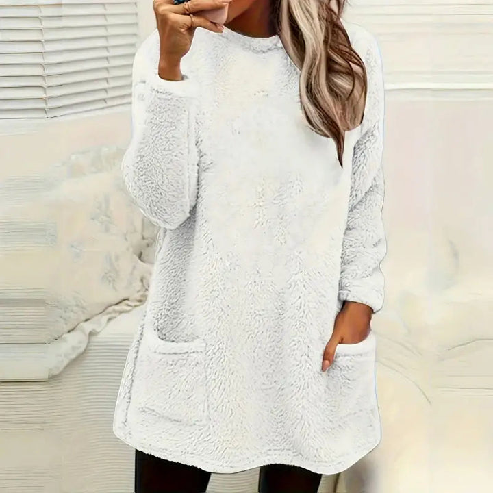 Damen Langarm Plüsch Hoodie mit hohem Kragen und Taschen für kalte Tage