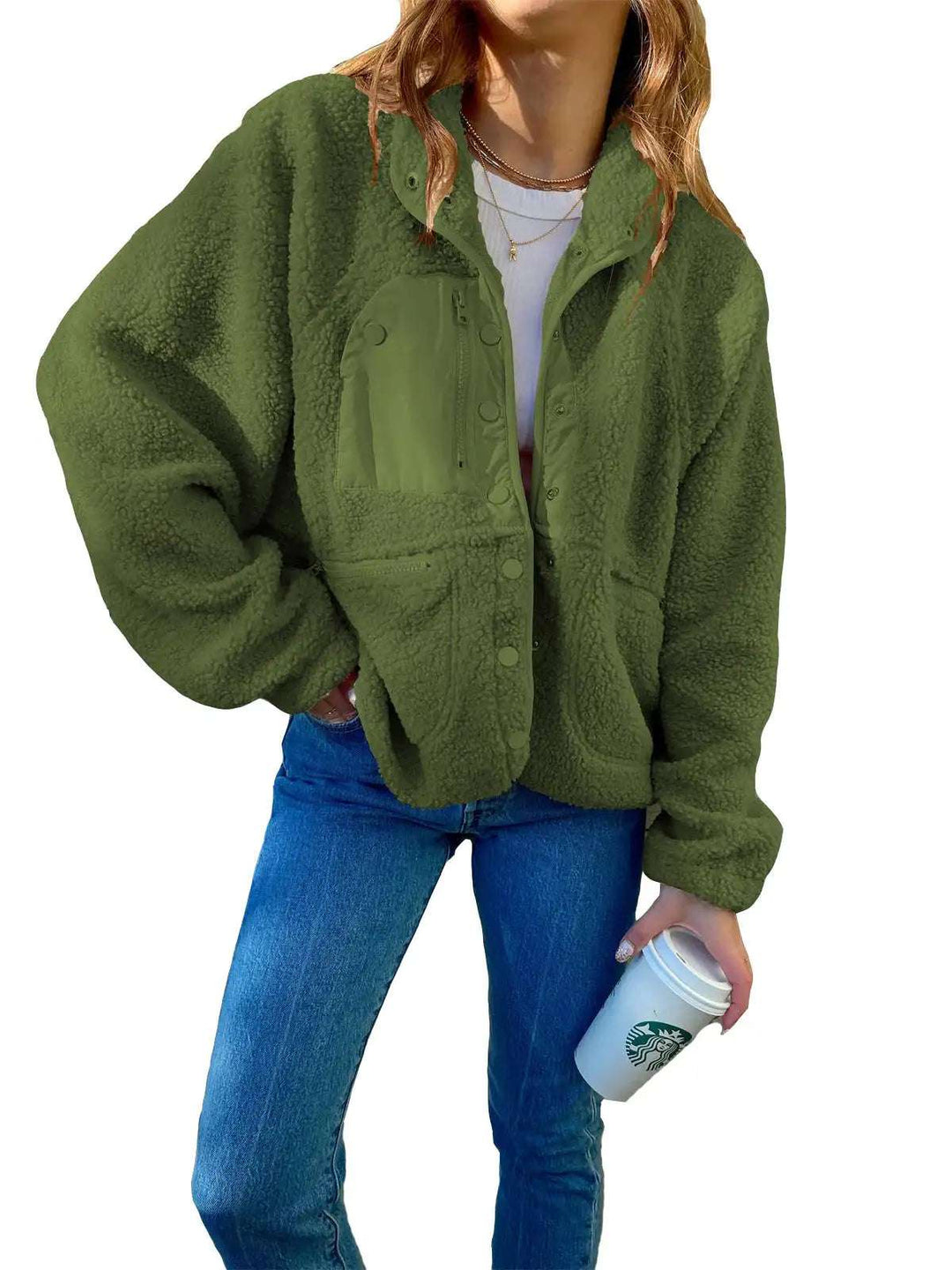 Kurze Plüsch-Cardigan-Jacke aus Lammwolle in modernem japanisch-koreanischem Stil