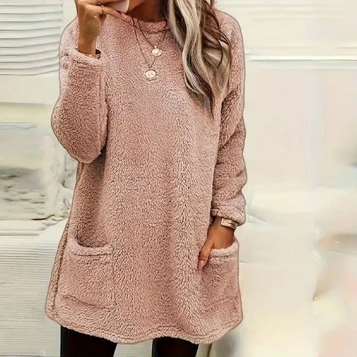 Damen Langarm Plüsch Hoodie mit hohem Kragen und Taschen für kalte Tage in mehreren Farben