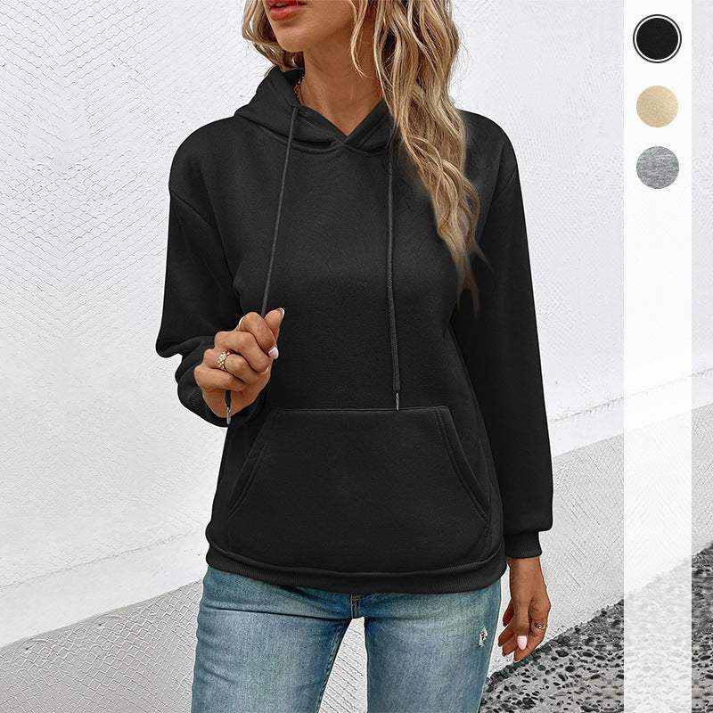 Grenzüberschreitender Langarm Hoodie in Aprikose mit praktischen Taschen und italienischem Casual-Style