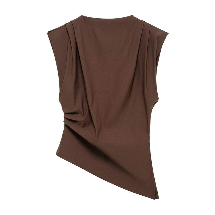 Modernes Damen Top mit plissierten Details und betonten Schultern in Slim-Fit Passform