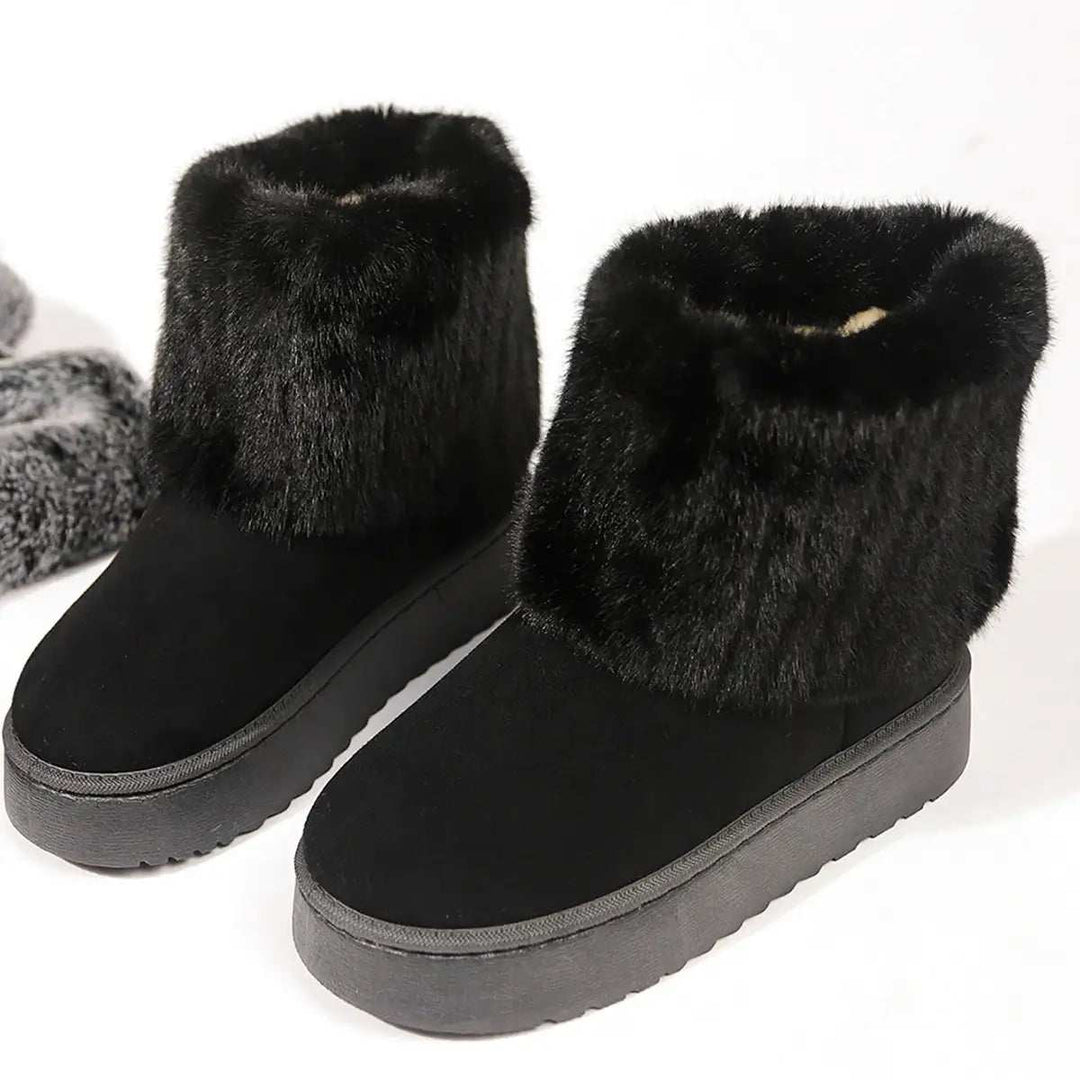 Herbst- und Winter-Freizeitstiefel Damen aus Wildleder mit dickem Fellfutter und runder Spitze in Schwarz