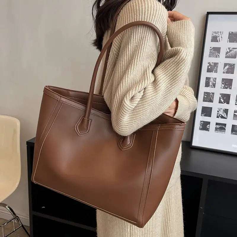 Damen Schulter-Tote Bag aus PU-Leder in minimalistischem Design mit Doppelriemen und Laptopfach