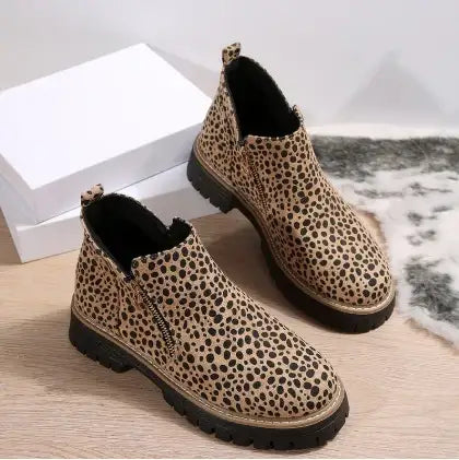 Damen Chunky Ankle Schuhe mit Wildleder-Optik, Reißverschluss und Blockabsatz für Herbst und Winter