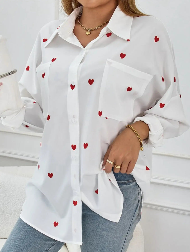 Lässige Damenbluse mit Love-Print in Rot und lockerem Schnitt für Alltag und Büro