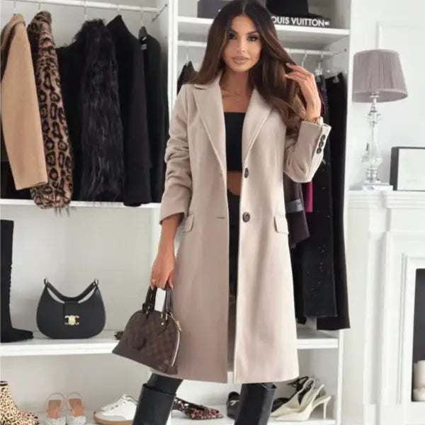 Damen Wollmantel Herbst Winter elegant und warm mit Fledermausärmeln in Unifarben