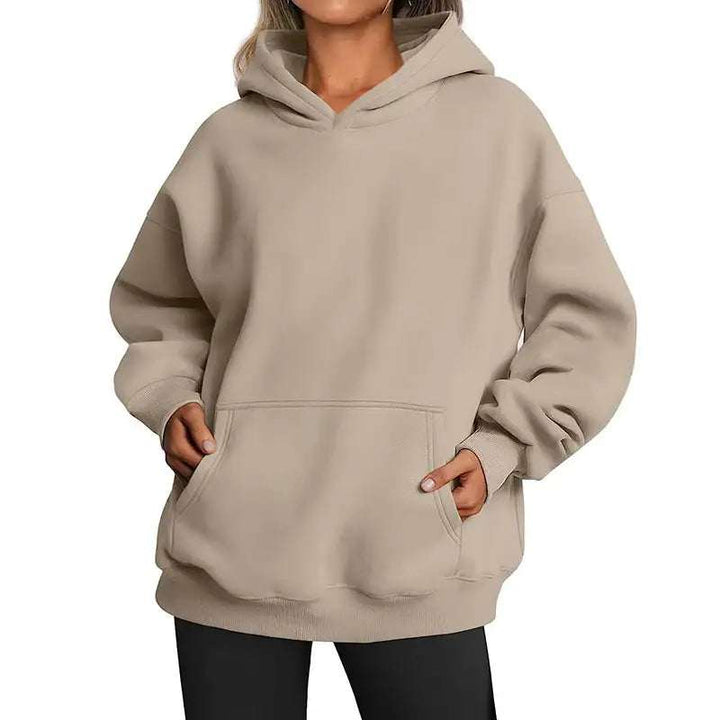 Damen Hoodie Oversize mit Kapuze und Taschen in einfarbigem Design