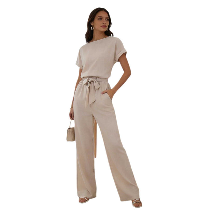 Beiger Damen Sommer-Jumpsuit Wide-Leg für eleganten, lässigen Sommerlook