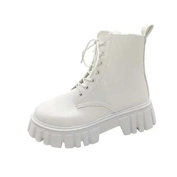 Schwarze Damen Plateau-Stiefel mit Schnürung und seitlichem Reißverschluss aus PU-Leder im urbanen Stil