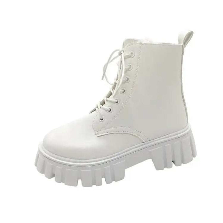 Schwarze Damen Plateau-Stiefel mit Schnürung und seitlichem Reißverschluss aus PU-Leder im urbanen Stil