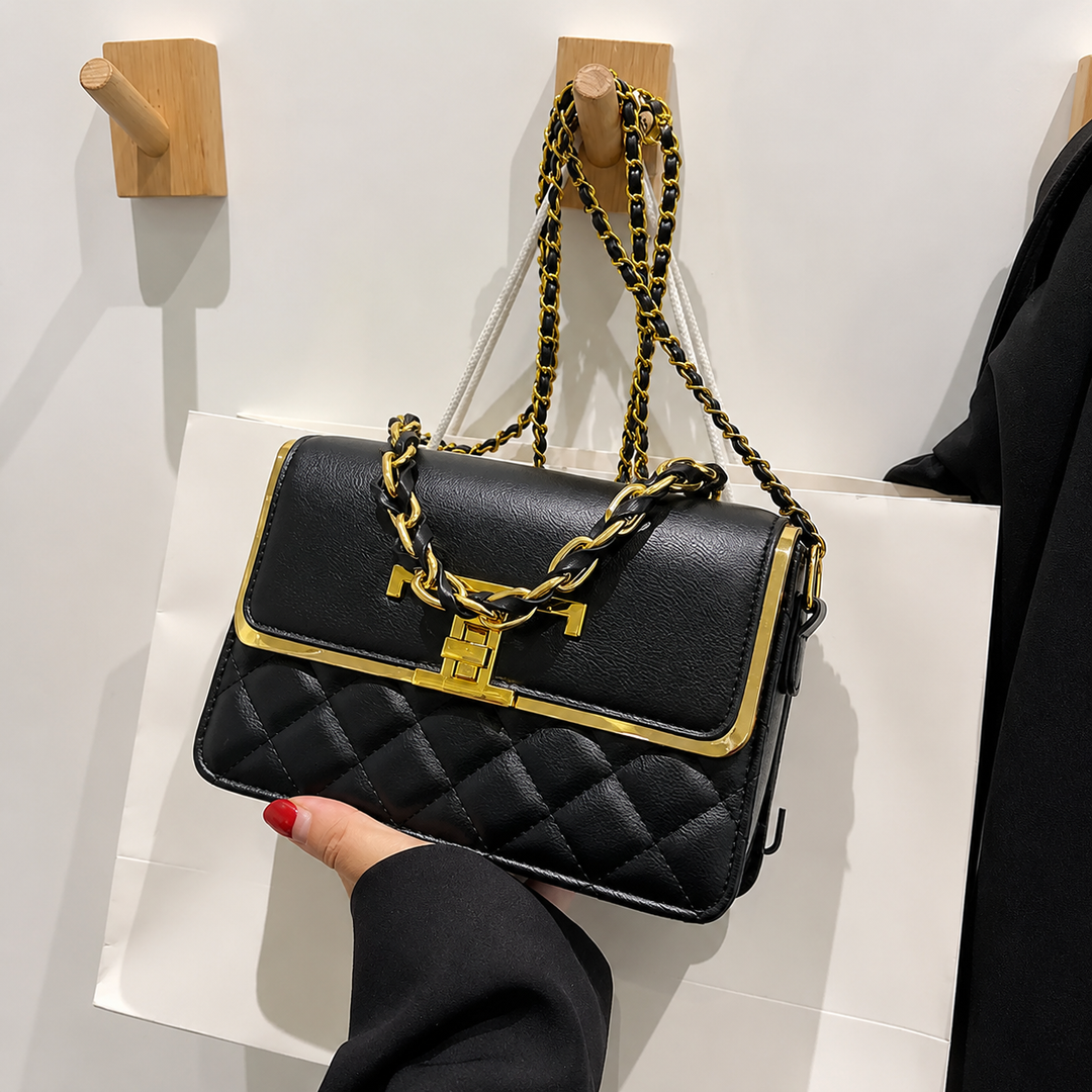 Elegante Handtasche mit funkelnder Diamantkette in Schwarz, stilvolle Schultertasche für besondere Anlässe