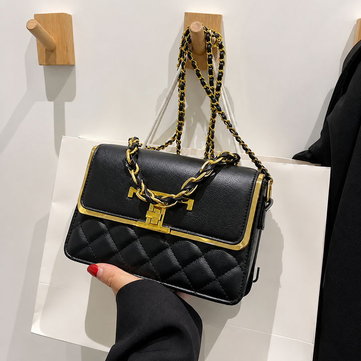 Elegante Handtasche mit funkelnder Diamantkette in Schwarz, stilvolle Schultertasche für besondere Anlässe