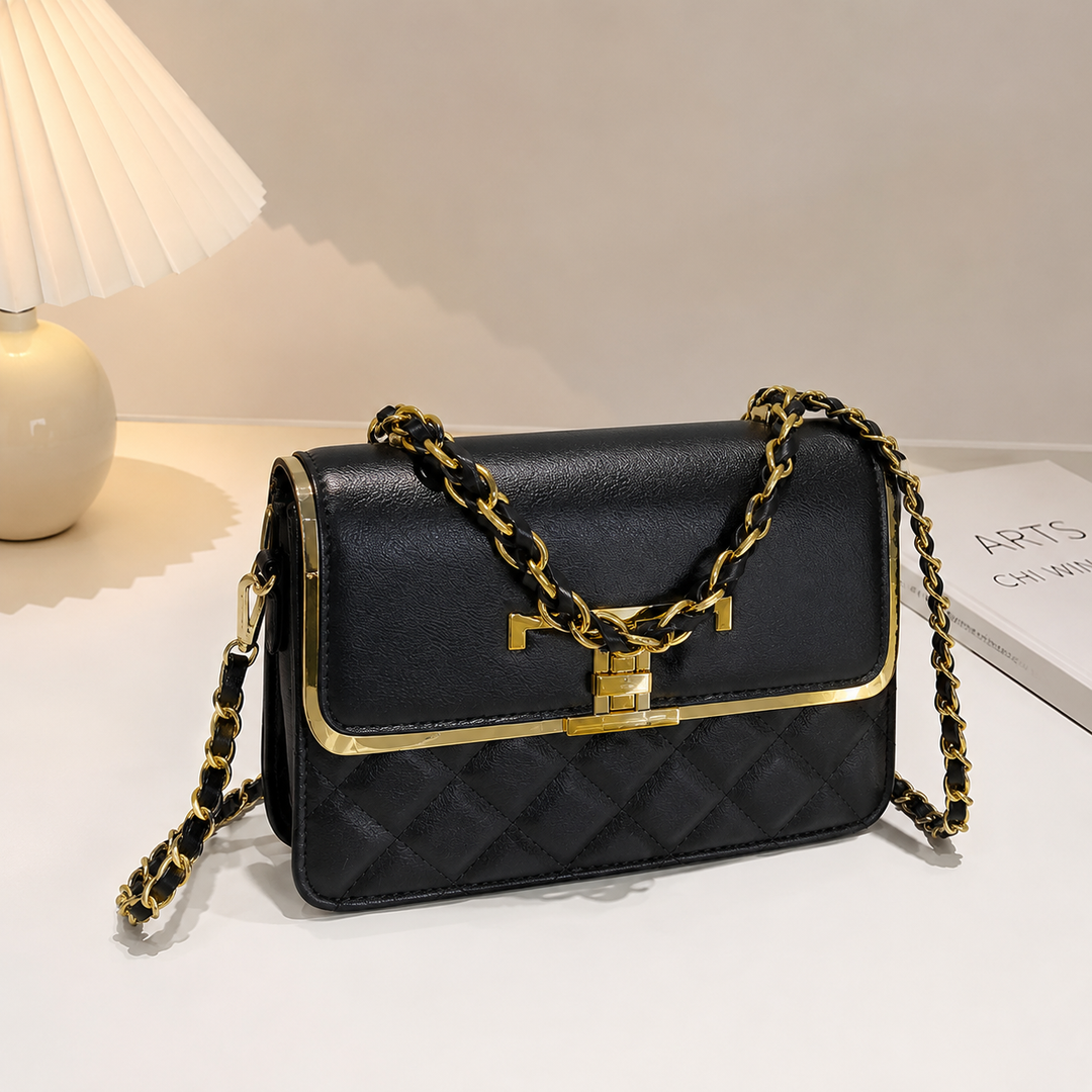 Elegante Handtasche mit glamouröser Diamantkette in Schwarz und Weiß, perfekte stilvolle Schultertasche für besondere Anlässe