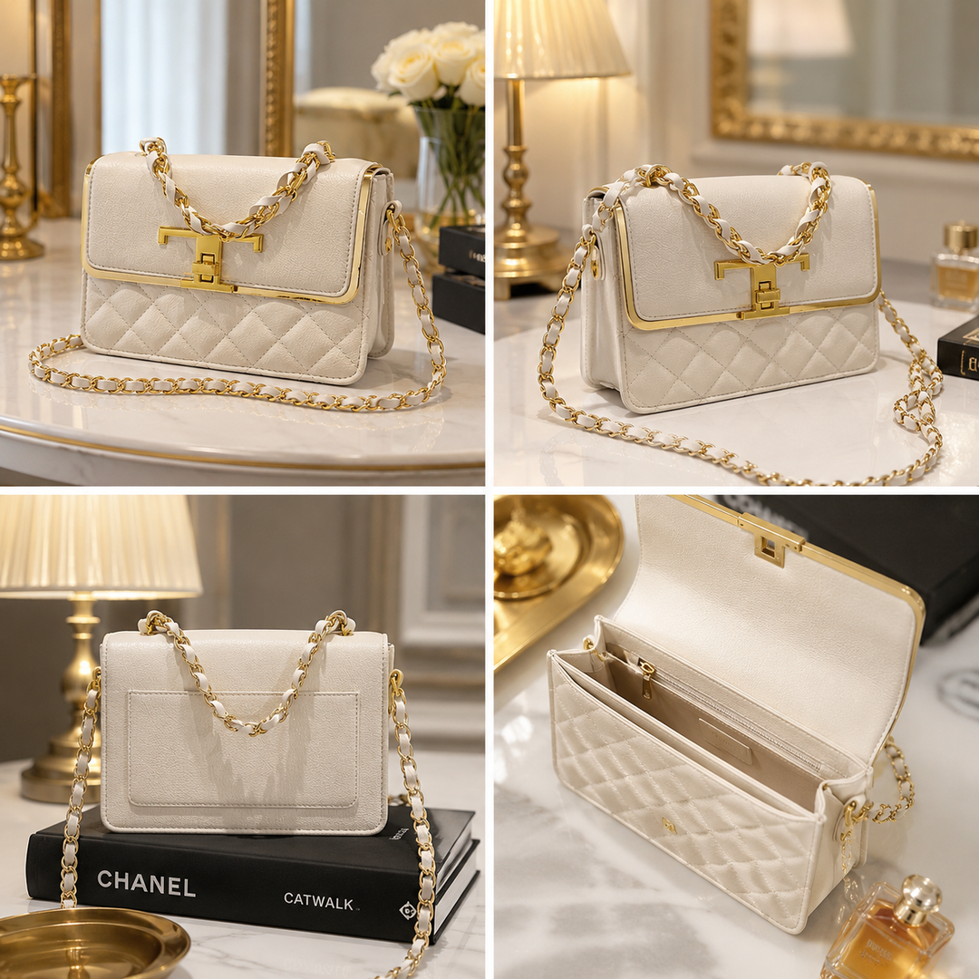 Elegante Handtasche mit funkelnder Diamantkette in Schwarz als stilvolle Schultertasche