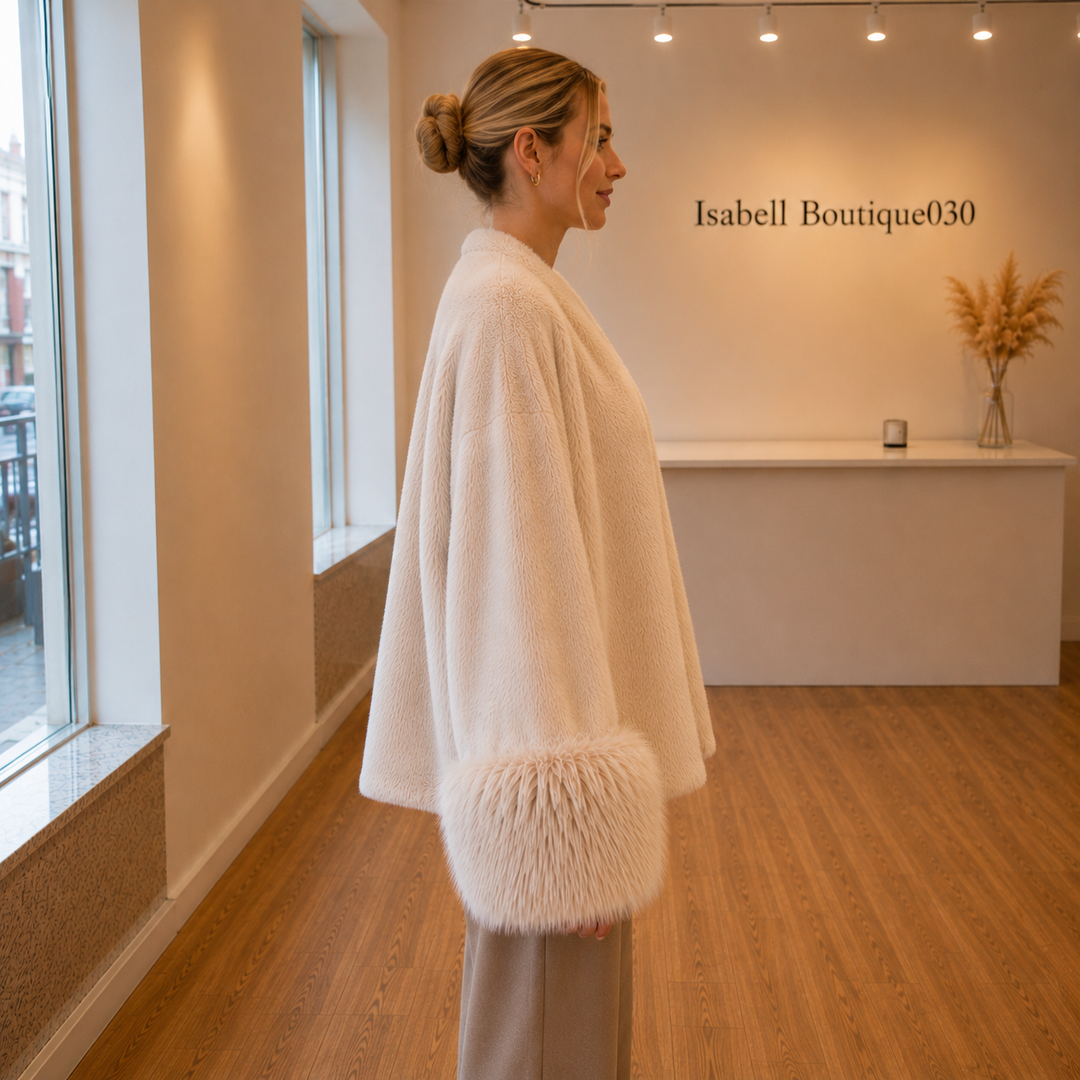 Eleganter Damenmantel beige Kunstfell Teddy-Mantel Oversize Herbstmode 2026