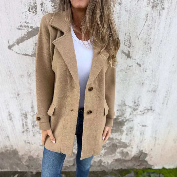 Eleganter Damen Wollmantel im Oversize-Look mit Reverskragen in Khaki