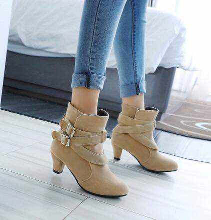 Elegante knöchelhohe Damen High Heels Pumps aus Leder, warm gefüttert für Herbst und Winter