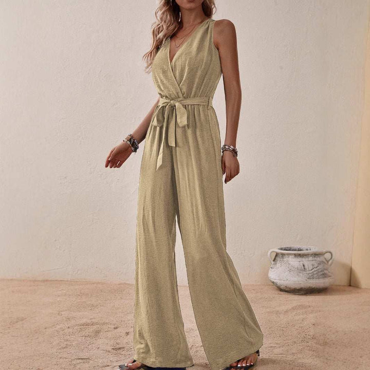 Ärmelloser Damen Jumpsuit aus Ice-Silk mit V-Ausschnitt elegant und leicht