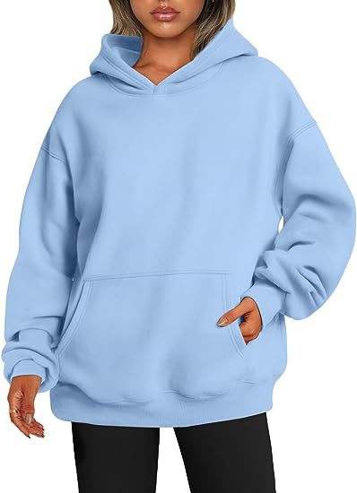 Damen Hoodie oversized mit Kapuze und praktischen Taschen in einfarbigem Design