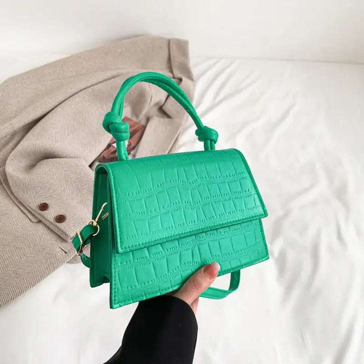 Grüne Krokoprägung Damen Handtasche mit geflochtenem Henkel IsabellBoutique030