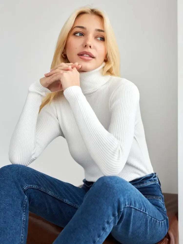 klassischer Damen Strickpullover mit Rollkragen in verschiedenen Farben und urbanem Stil
