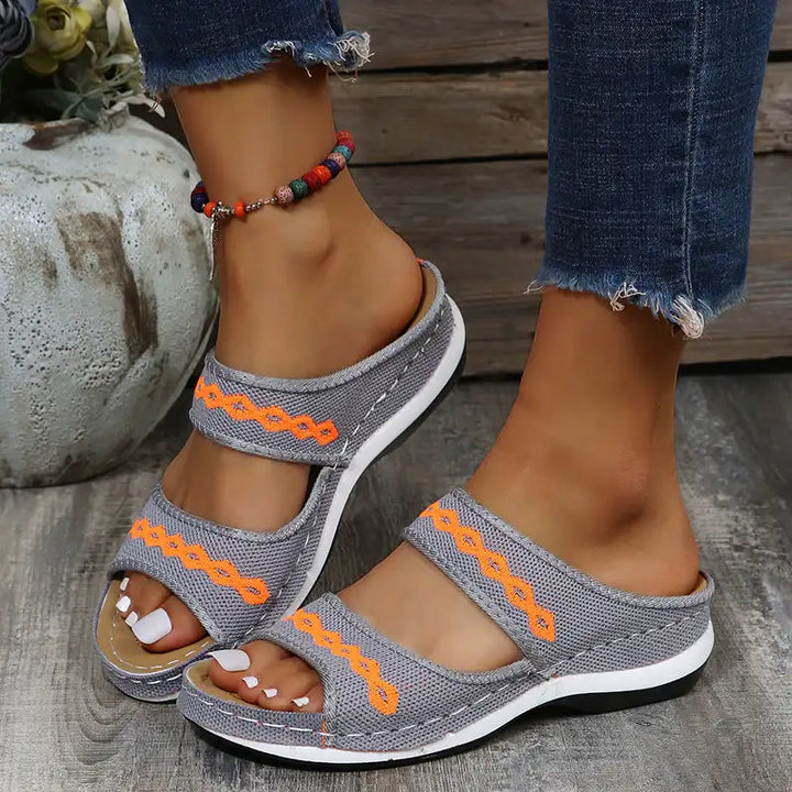 Damen Plateau-Pantoletten mit dämpfender Muffin-Sohle und Peep-Toe für den Frühling