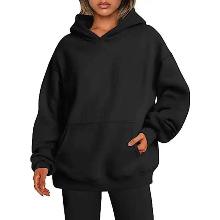 Damen Hoodie Oversize mit Kapuze und Taschen in einfarbigem Design