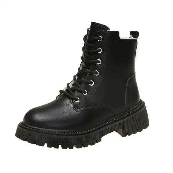 Schwarze Schnürstiefel mit dicker Sohle und Silberösen. Damenstiefel im Militär-Look. IsabellBoutique030