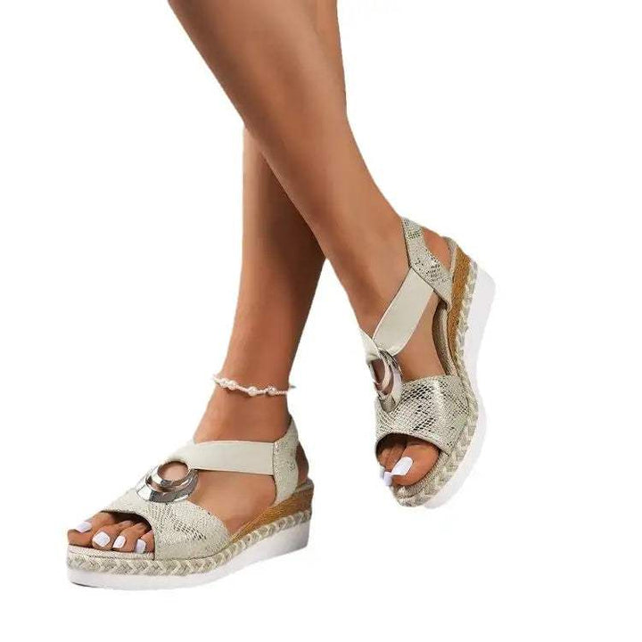 Sommerliche Damen Keilsandalen mit Hanfseil-Design und Peep-Toe, elastisches Band und Gummisohle