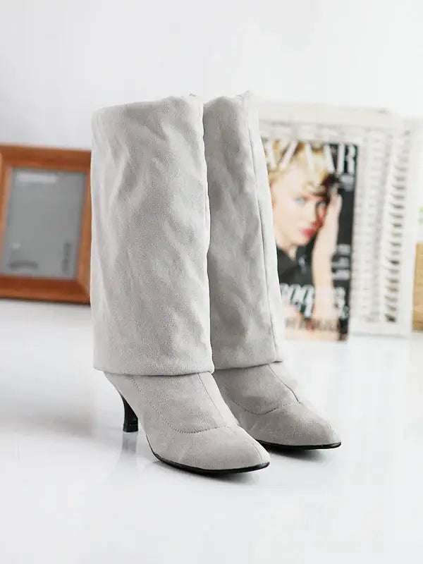Damen Wildlederstiefel mit hohem Schaft in Übergröße und elegantem Stiletto-Absatz