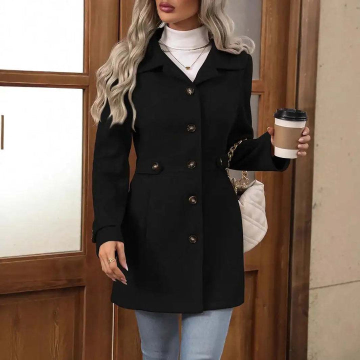 Eleganter mittellanger Damen Wollmantel mit Reverskragen und einreihiger Knopfleiste in verschiedenen Farben
