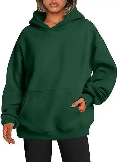 Damen Hoodie Oversize mit Kapuze und Taschen in einfarbigem Design