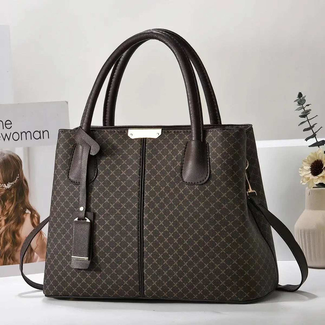 Elegante neue bedruckte Tote-Tasche für Damen mit Schulterriemen und praktischer Innenaufteilung in Braun