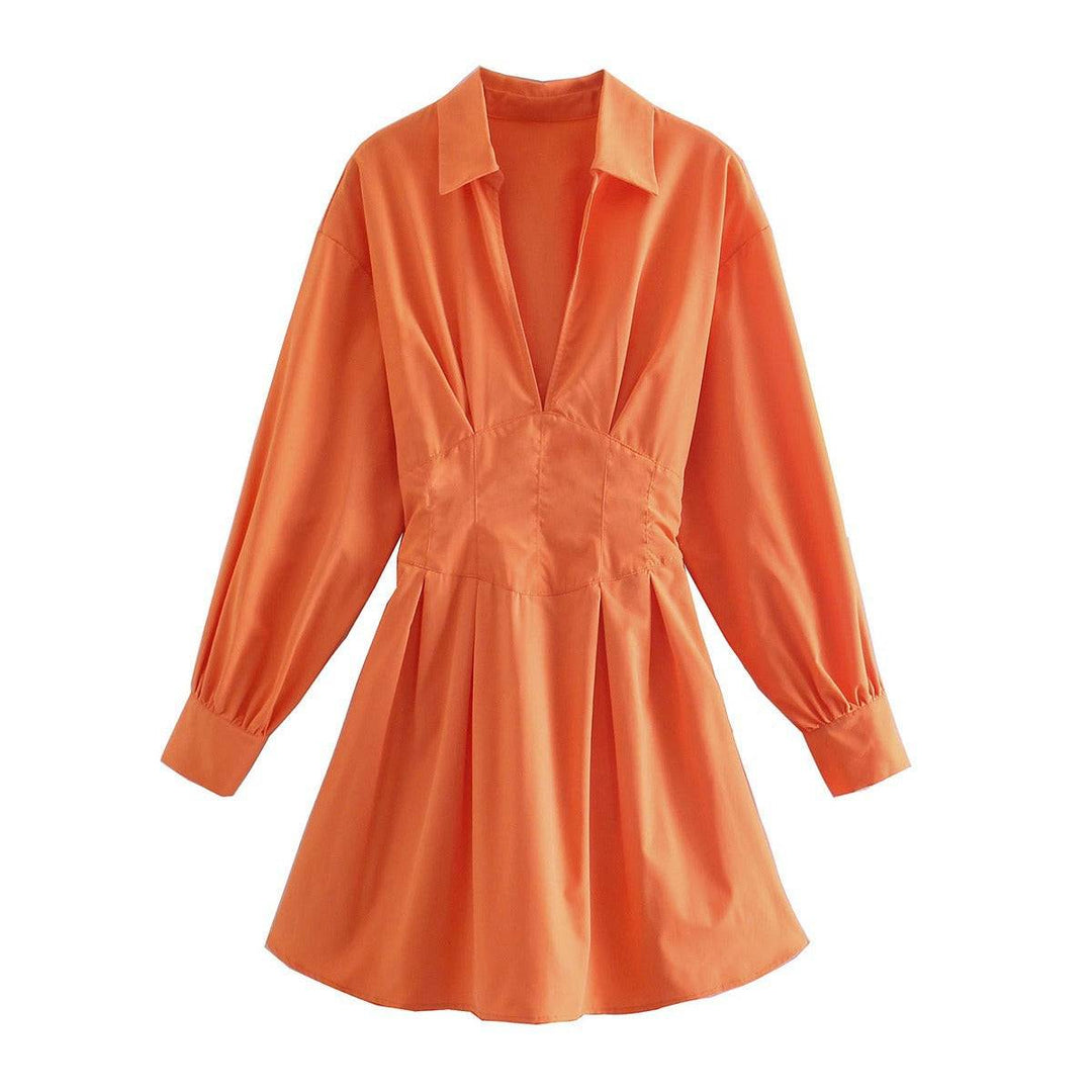 Hemdblusenkleid mit Rückenschnürung, A-Linien-Schnitt und POLO-Kragen, langärmlig