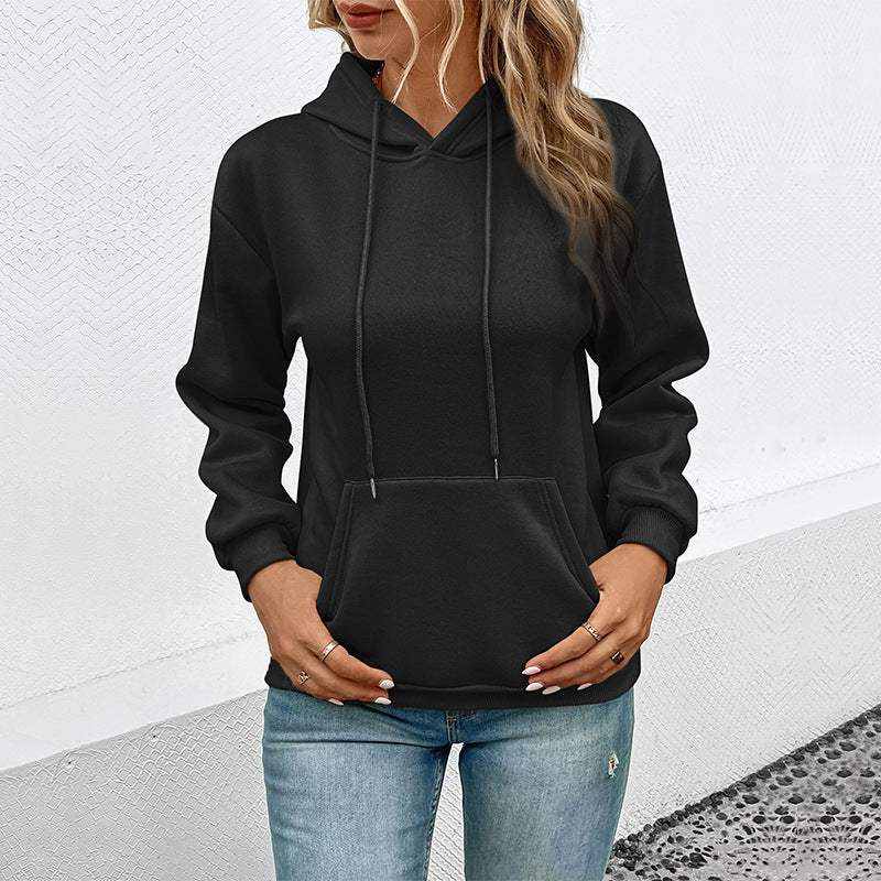 Grenzüberschreitender Langarm Hoodie in aprikose mit praktische Taschen und italienischem Casual-Style