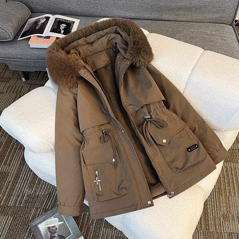 Damen Winterjacke mit dickem Fellkragen in elegantem Design und warmem Innenfutter