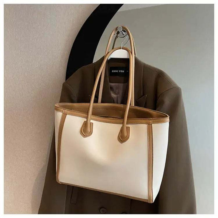 Minimalistische Damen Schulter-Tote Bag aus PU-Leder mit Doppelriemen und Laptopfach, ideal für den Alltag