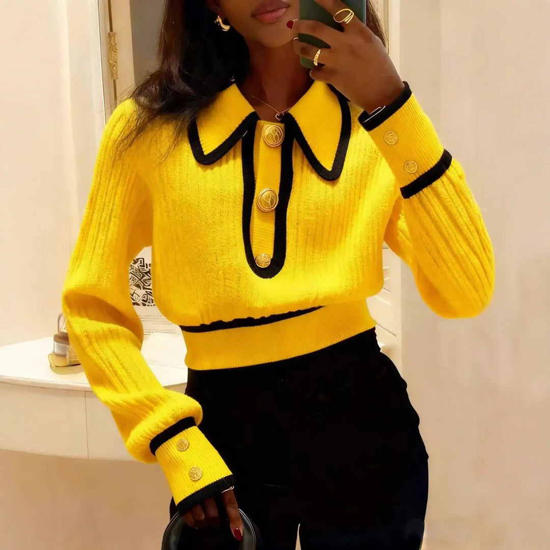 Designer-inspirierter Damen Pullover im auffälligen Colorblock-Design mit lockerem Schnitt für Herbst und Winter