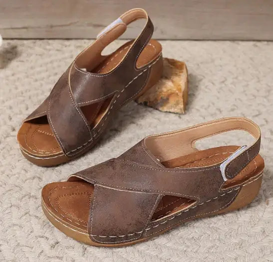 Modische Plateau-Sandalen im römischen Stil mit Klettverschluss und Plateau-Sohle für Damen