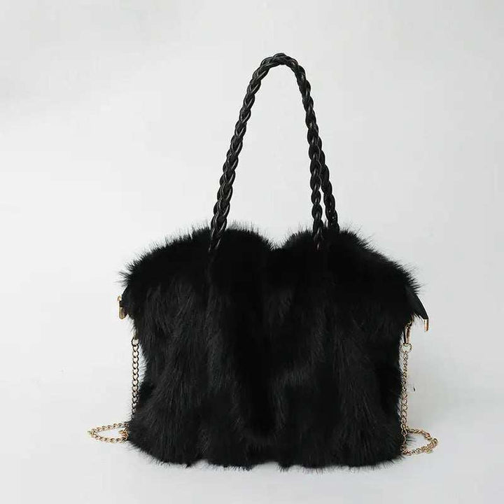 Hochwertige Plüsch Schultertasche in Kunst-Fuchsfell mit eleganter Faltenoptik
