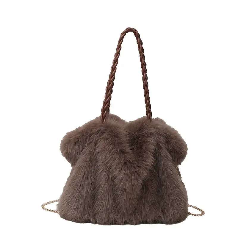 Neue hochwertige Plüsch Schultertasche mit Kunst-Fuchsfell und Faltenoptik, elegant und kuschelig