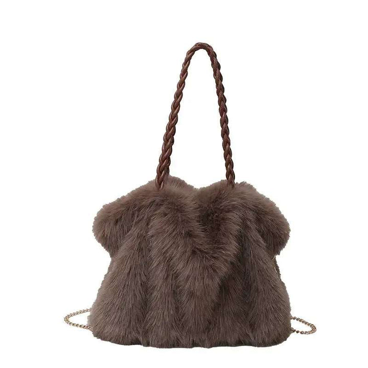 Neue hochwertige Plüsch Schultertasche mit Kunst-Fuchsfell und Faltenoptik, elegant und kuschelig