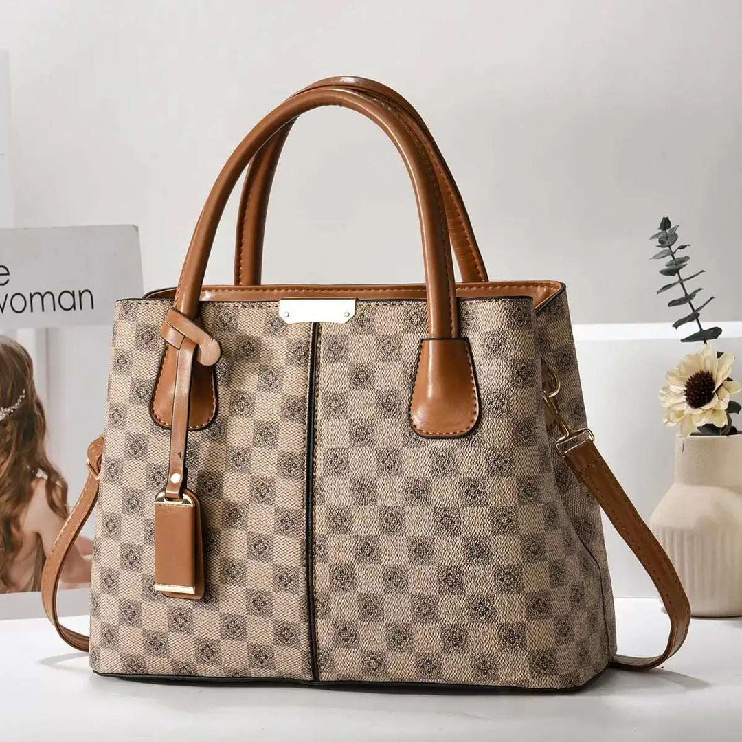 Neue bedruckte Tote-Tasche aus PU-Kunstleder in Braun mit elegantem Design für Damen und Mütter