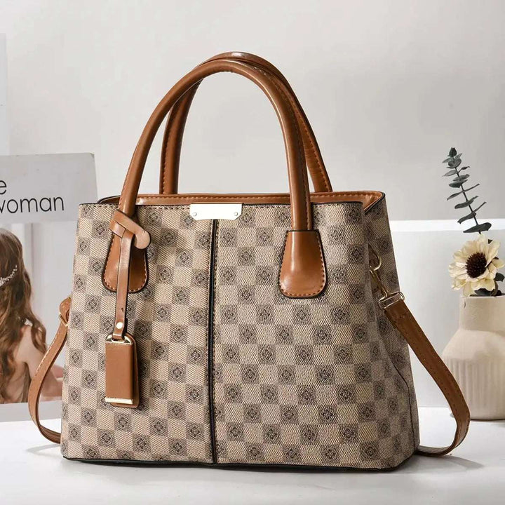 Neue bedruckte Tote-Tasche aus PU-Kunstleder in Braun mit elegantem Design für Damen und Mütter