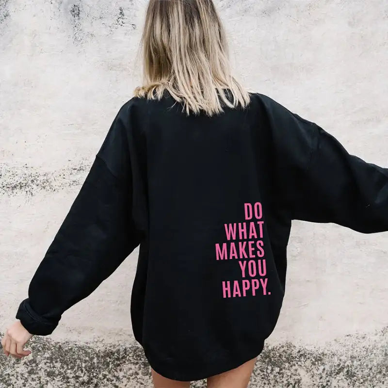 lockerer Sport Hoodie mit Kapuze und motivierendem "Do What Makes You Happy" Print in mehreren Farben