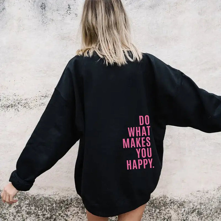 lockerer Sport Hoodie mit Kapuze und motivierendem "Do What Makes You Happy" Print in mehreren Farben