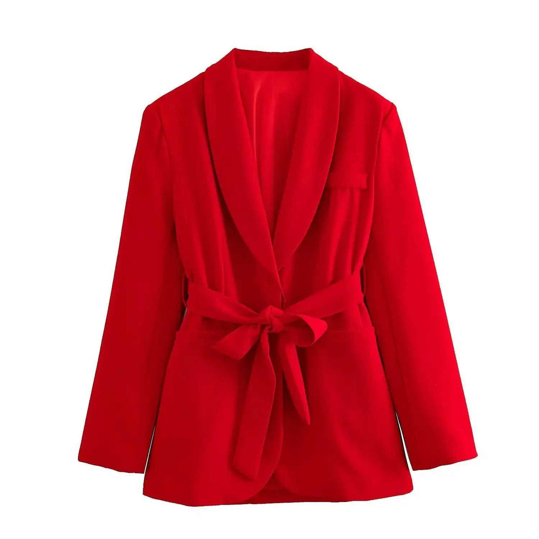 Damen Casual-Anzug mit Gürtel, Blazer und Hose in modernem Hosenanzug-Look