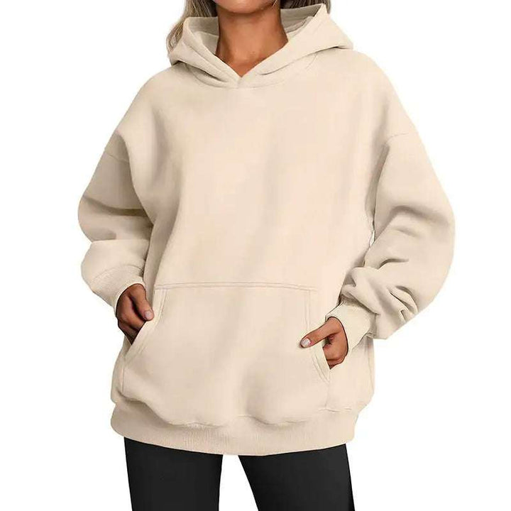 Damen Hoodie Oversize mit Kapuze und Taschen in einfarbigem Design