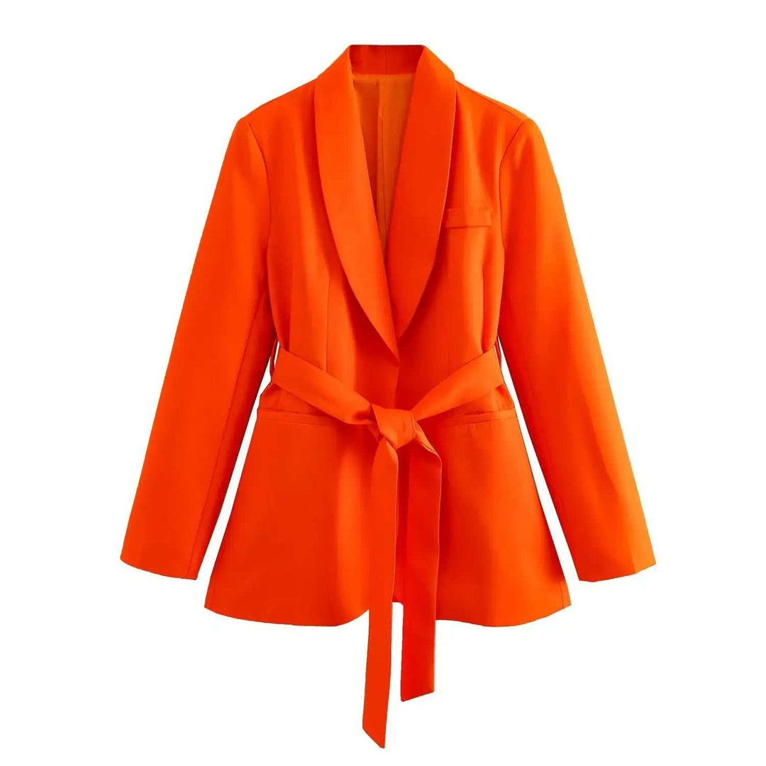 Damen Casual-Anzug mit Gürtel, Blazer und Hose in elegantem Stil für Büro und Alltag