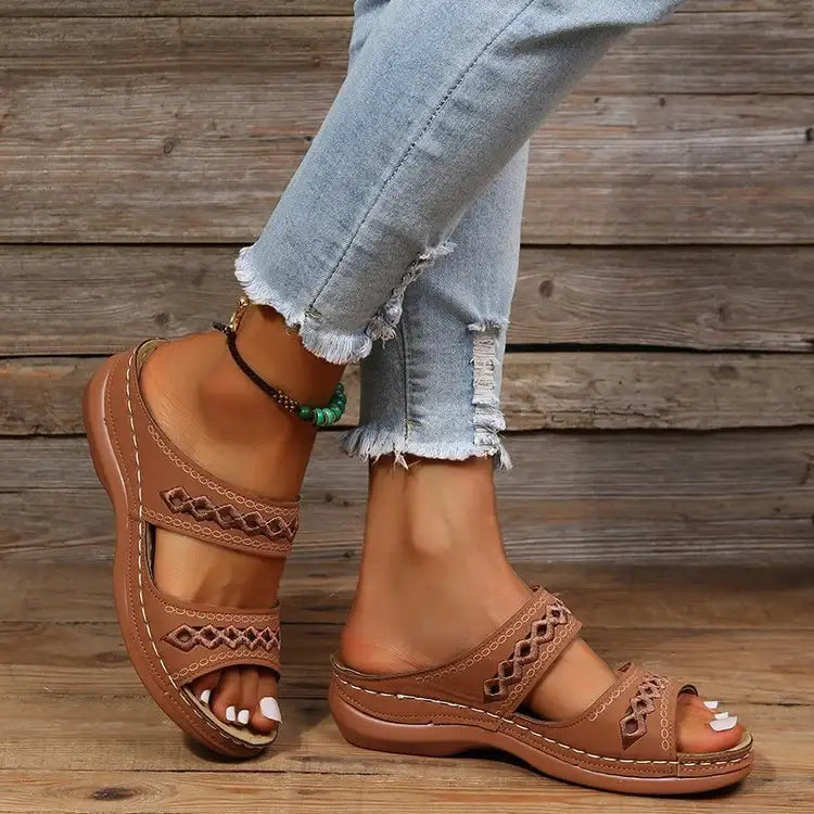 Damen Plateau-Pantoletten mit Muffin-Sohle und Peep-Toe für Frühling und Sommer